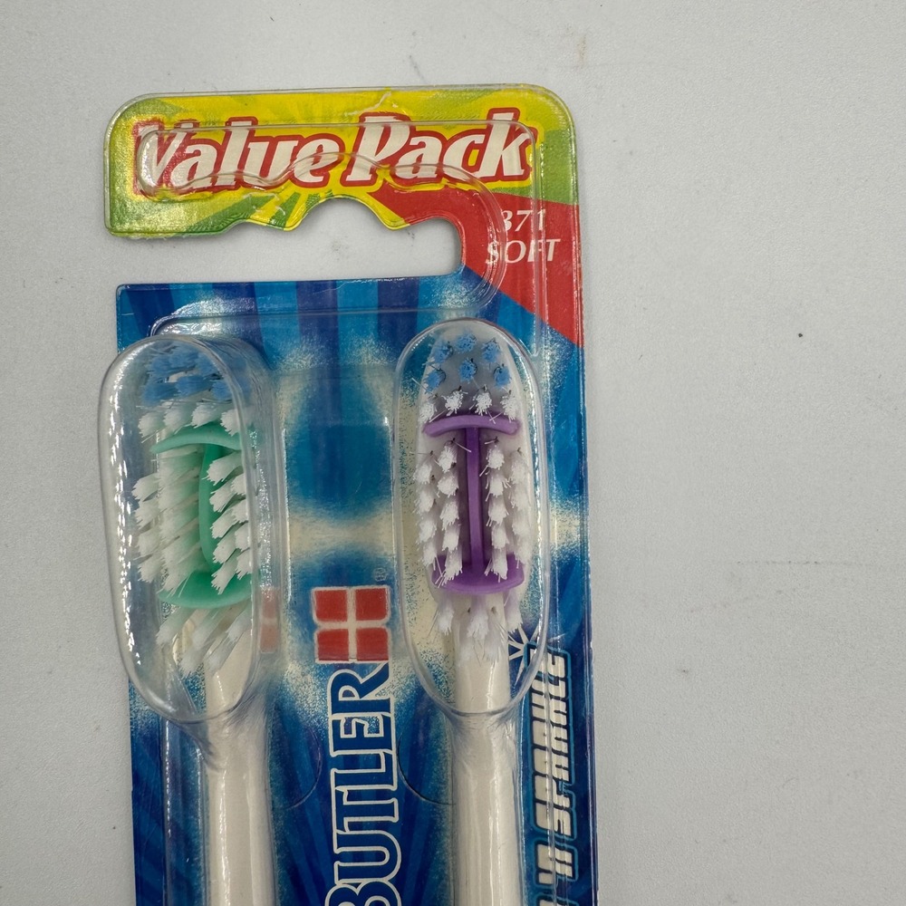 Butler Clean n Sparkle Toothbrush Adult 2pk Green Purple Soft Bristles 371 NEW - Picture 2 of 5